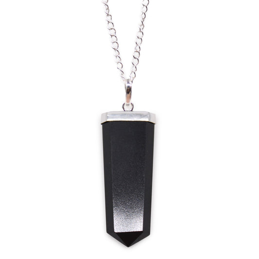 Gemstone Flat Pencil Pendant - Black Agate